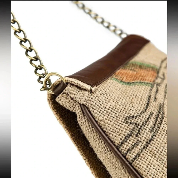 Coffee Burlap Shoulder Bag - Picture 4 of 6